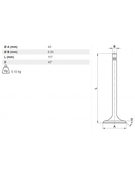 VÁLVULA DE ESCAPE Ø 43 X 8.95 MM - L 117 MM - 45°