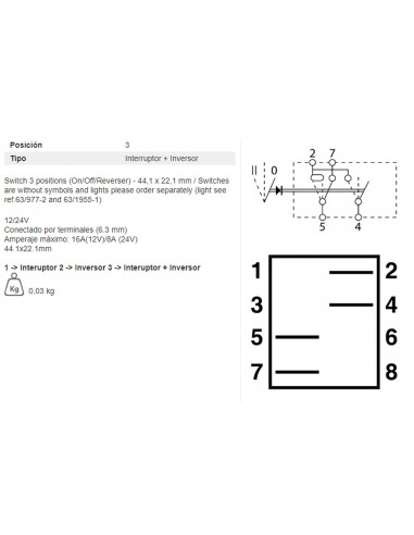 INTERRUPTOR + INVERSOR 3 POSICION ENCENDIDO / APAGADO / NEUTRO