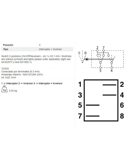 INTERRUPTOR + INVERSOR 3 POSICION ENCENDIDO / APAGADO / NEUTRO