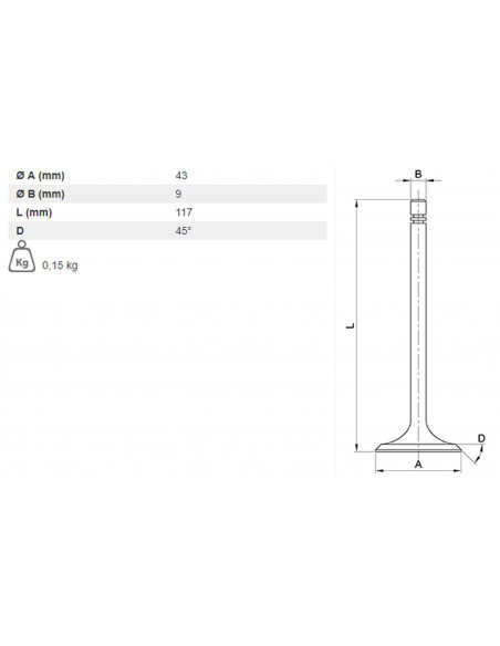 VÁLVULA DE ESCAPE Ø 43 X 9 MM - L 117 MM - 45°