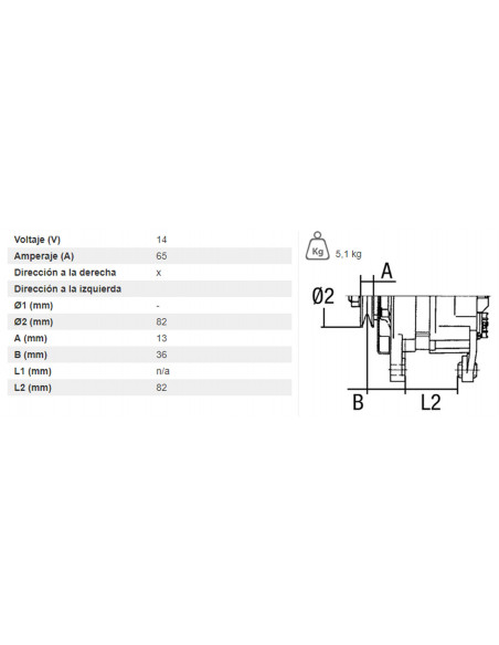 Alternador 14V - 65Ah Massey Ferguson, Case, Landini 3819356M91