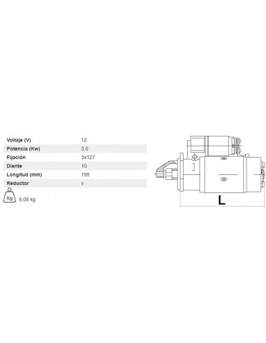 MOTOR DE ARRANQUE CON REDUCTOR 12V - 3,0 KW