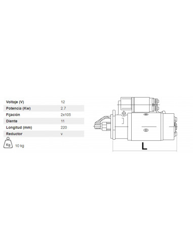 MOTOR DE ARRANQUE CON REDUCTOR 12V - 2,7 KW