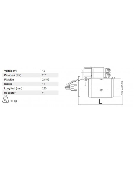 MOTOR DE ARRANQUE CON REDUCTOR 12V - 2,7 KW