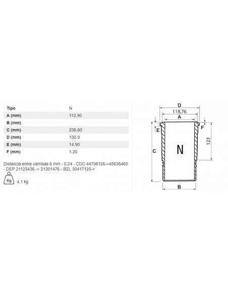 CAMISA DE CILINDRO TERMINADA Ø 113.90 MM - L 238.60 MM