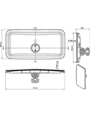 Espejo retrovisor 375 x 185 mm curvo con soporte plástico