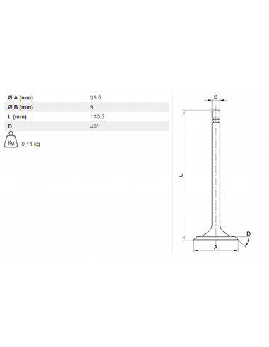 VÁLVULA DE ESCAPE Ø 39.5 X 9 MM - L 130.5 MM - 45°
