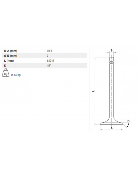 VÁLVULA DE ESCAPE Ø 39.5 X 9 MM - L 130.5 MM - 45°