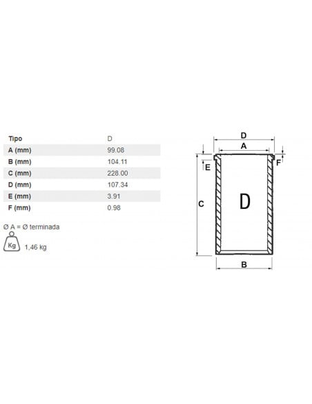 CAMISA DE CILINDRO SEMITERMINADA Ø 99.08 X 104.11 MM - L 228 MM