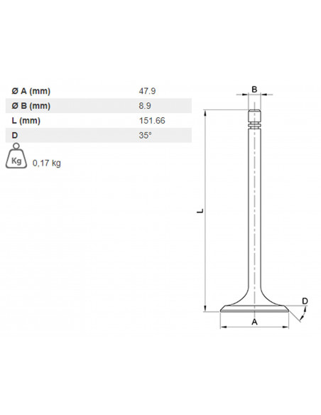 VÁLVULA DE ADMISIÓN Ø 47.9 X 8.9 MM - L 151.66 MM - 35°