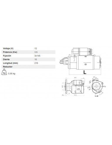 MOTOR DE ARRANQUE 12V - 3,6 KW