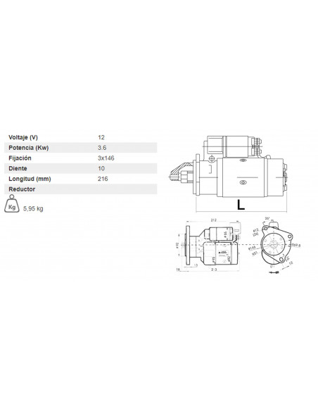 MOTOR DE ARRANQUE 12V - 3,6 KW