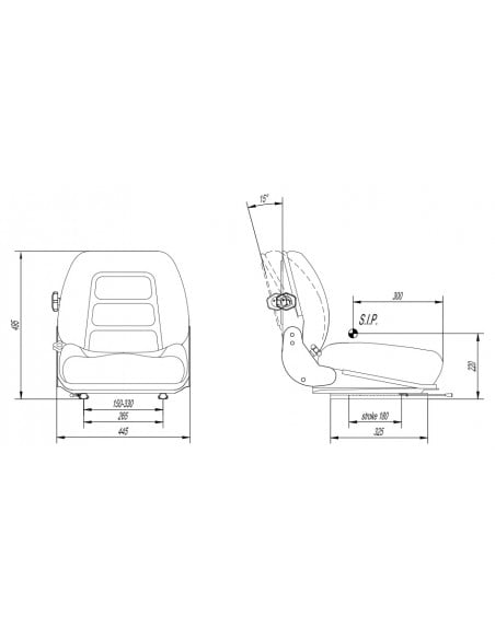 Asiento negro  RM52 en PVC con raliles desplazables