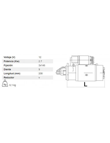 MOTOR DE ARRANQUE CON REDUCTOR 12V - 2,8 KW