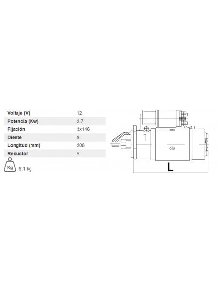 MOTOR DE ARRANQUE CON REDUCTOR 12V - 2,8 KW