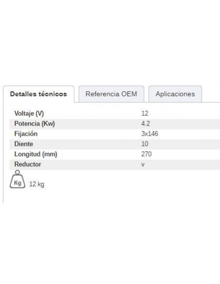 MOTOR DE ARRANQUE CON REDUCTOR 12V - 4,2 KW