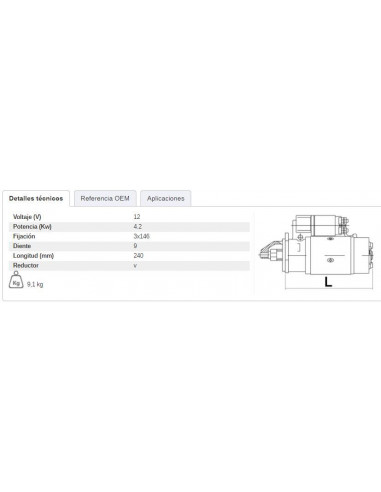 MOTOR DE ARRANQUE CON REDUCTOR 12V - 4,2 KW