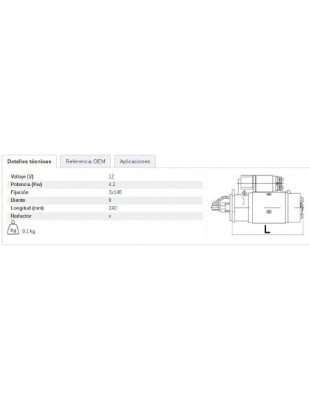 MOTOR DE ARRANQUE CON REDUCTOR 12V - 4,2 KW