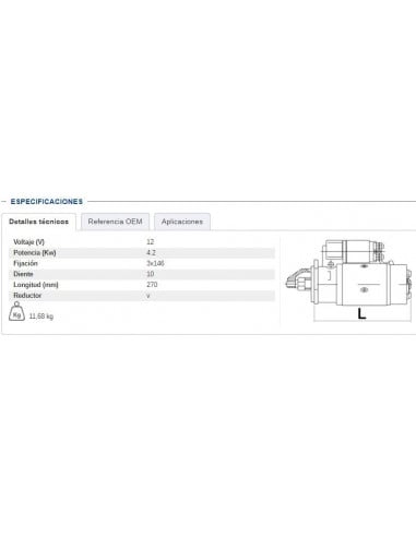 MOTOR DE ARRANQUE CON REDUCTOR 12V - 4,2 kW