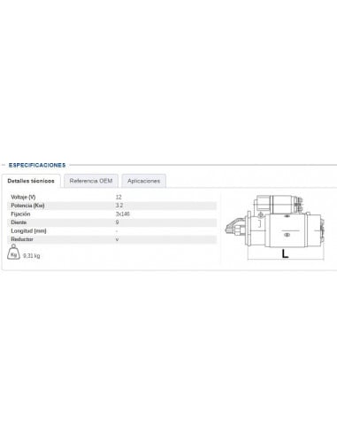 MOTOR DE ARRANQUE CON REDUCTOR 12V - 3,2 Kw