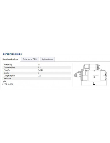 MOTOR DE ARRANQUE 12V - 2,5 KW