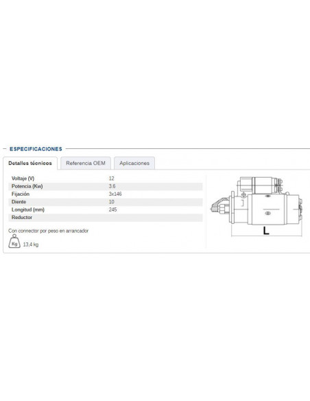 MOTOR DE ARRANQUE 12V - 3,6 KW