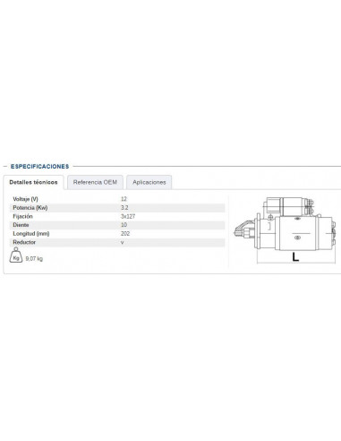 MOTOR DE ARRANQUE CON REDUCTOR 12V - 3,2 KW