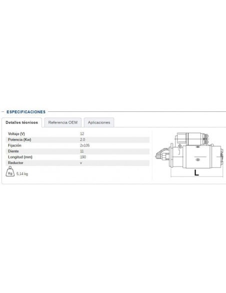 MOTOR DE ARRANQUE CON REDUCTOR 12V - 2,0 KW