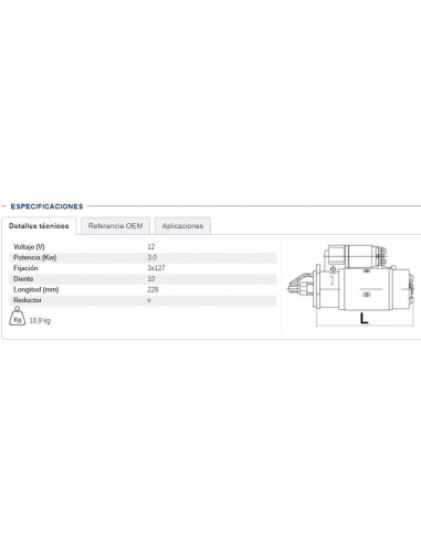 MOTOR DE ARRANQUE CON REDUCTOR 12V - 3,0 KW