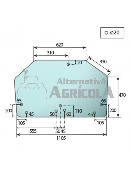 Cristal trasero superior Tractores John Deere ER047315