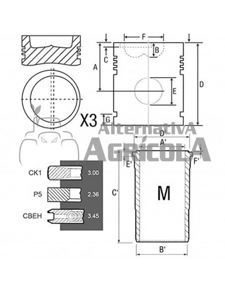 Equipo de Motor Pistón Ø 106,5 mm con Bulón de Ø 41,27 mm RE527843