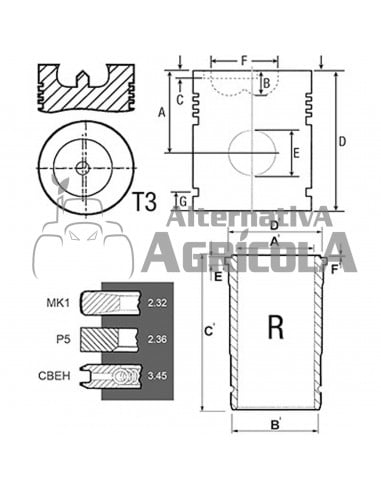 Equipo de Motor Pistón 106.50Ø con Bulon de 32Ø para Tractores John Deere Series 5005, 5010 y 5020