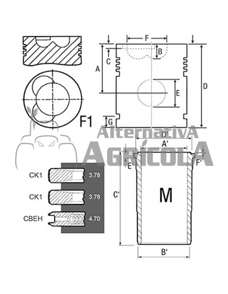 Juego camisa, pistón y segmentos Ø 116 mm John Deere AR100646