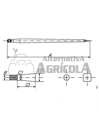 Púas carga-pacas 35 x 1100 mm + tuerca