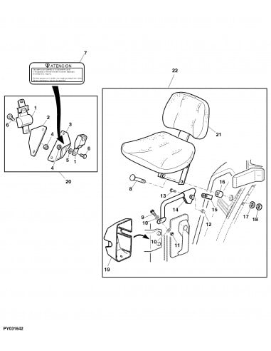 Asiento del acompañante o copiloto para tractor John Deere Series 6000, 6010, 6020, 6030...