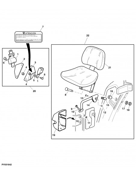 Asiento del acompañante o copiloto para tractor John Deere Series 6000, 6010, 6020, 6030...