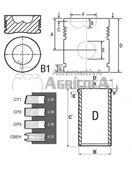 Equipo de motor completo Ø 101,05 mm tractor Massey Ferguson