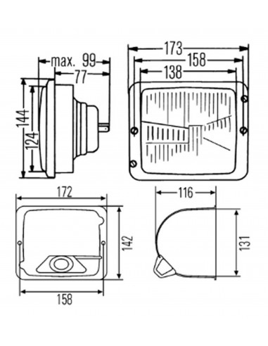 ÓPTICA DELANTERA SIN LUZ DE ESTACIONAMIENTO - 138 x 124 mm