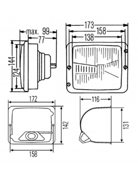 ÓPTICA DELANTERA SIN LUZ DE ESTACIONAMIENTO - 138 x 124 mm