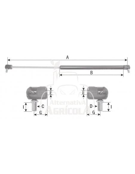 Amortiguador de Gas para Ventanas y Puertas de Deutz, Fiat, Ford, Hurlimann, Lamborghini, New Holland y Same 590mm x 200N