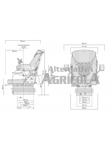 Asiento Grammer Compacto Comfort S con Suspensión Neumática con compresor de 12v MSG 93/511 - Tela