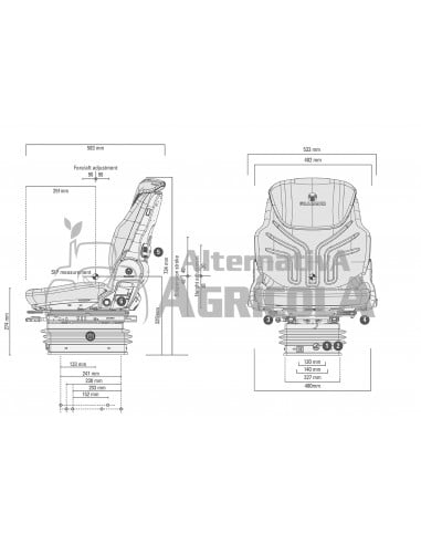 Asiento Grammer Compacto Comfort W para tractores Fruteros y Viñedos con Suspensión Neumática con compresor de 12v - Tela