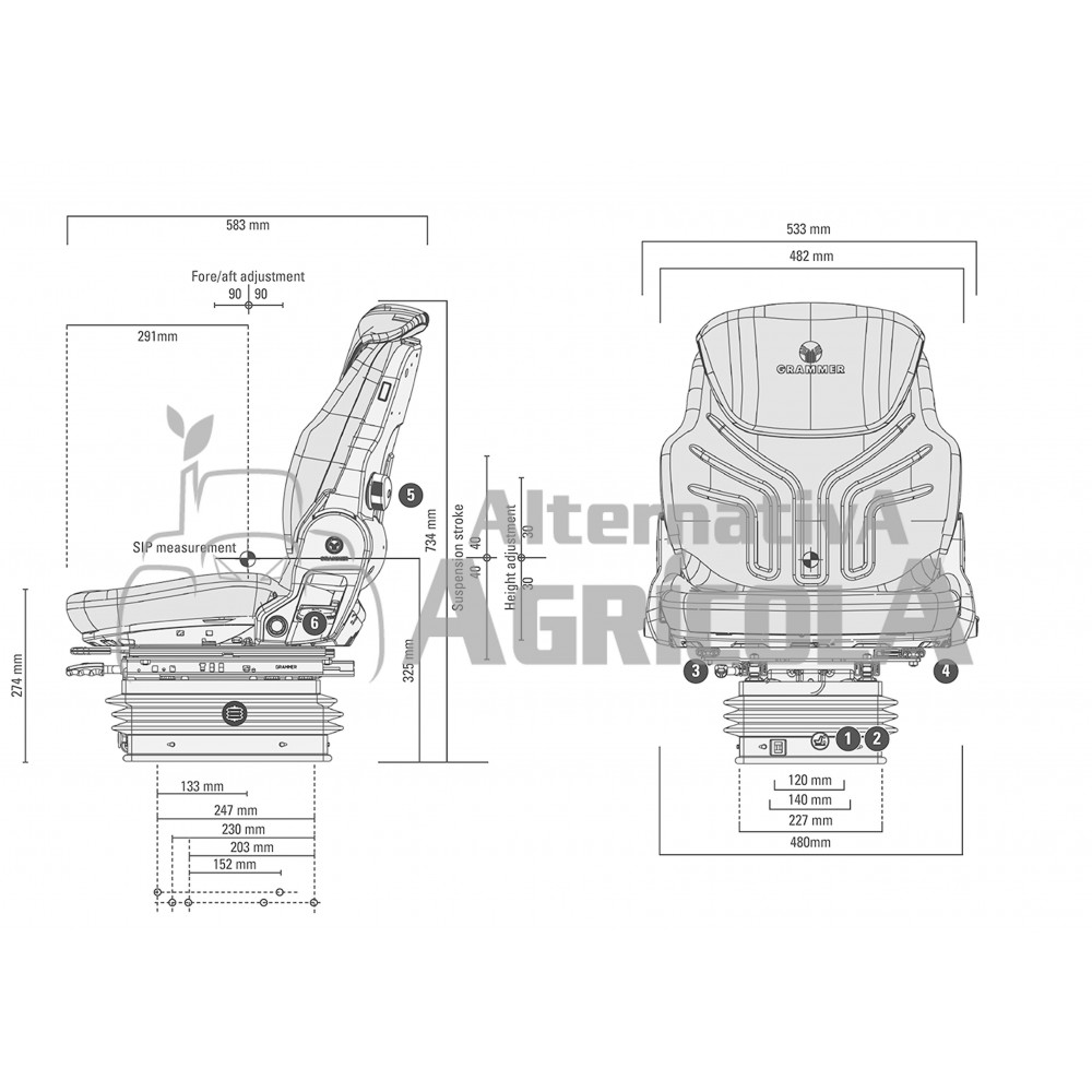 Asiento tractor suspensión neumática Grammer Compacto Confort M -  Suministros Urquiza