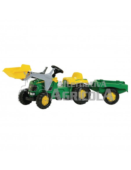 Tractor juquete de pedales JOHN DEERE con pala y remolque marca Rolly Toys