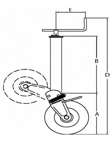 Apoyo jockey  cuadrado 70mm metalico reforzado con bloqueo