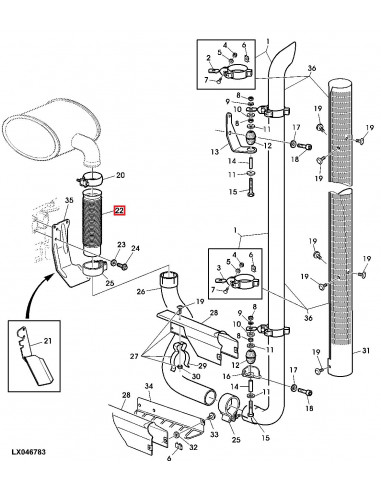 Manguera Flexible Tubo de Escape para Tractores John Deere 6120, 6220, 6320 y 6420