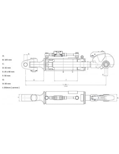 Tercer punto hidráulico CBM CAT-3 Vástago Ø50 mm