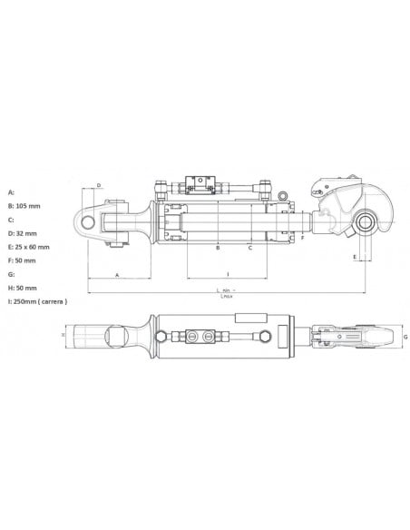Tercer punto hidráulico CBM CAT-3 Vástago Ø50 mm