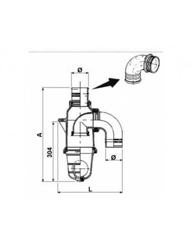 Válvula sifón toma recta Ø60mm