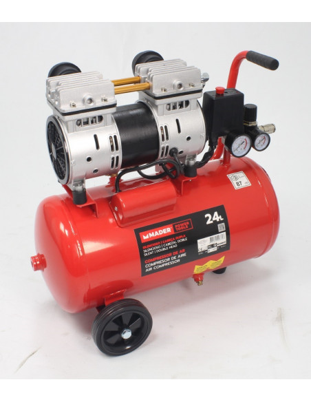 Compresor de aire Monoblock 24L 2CV doble cabezal silencioso Mader